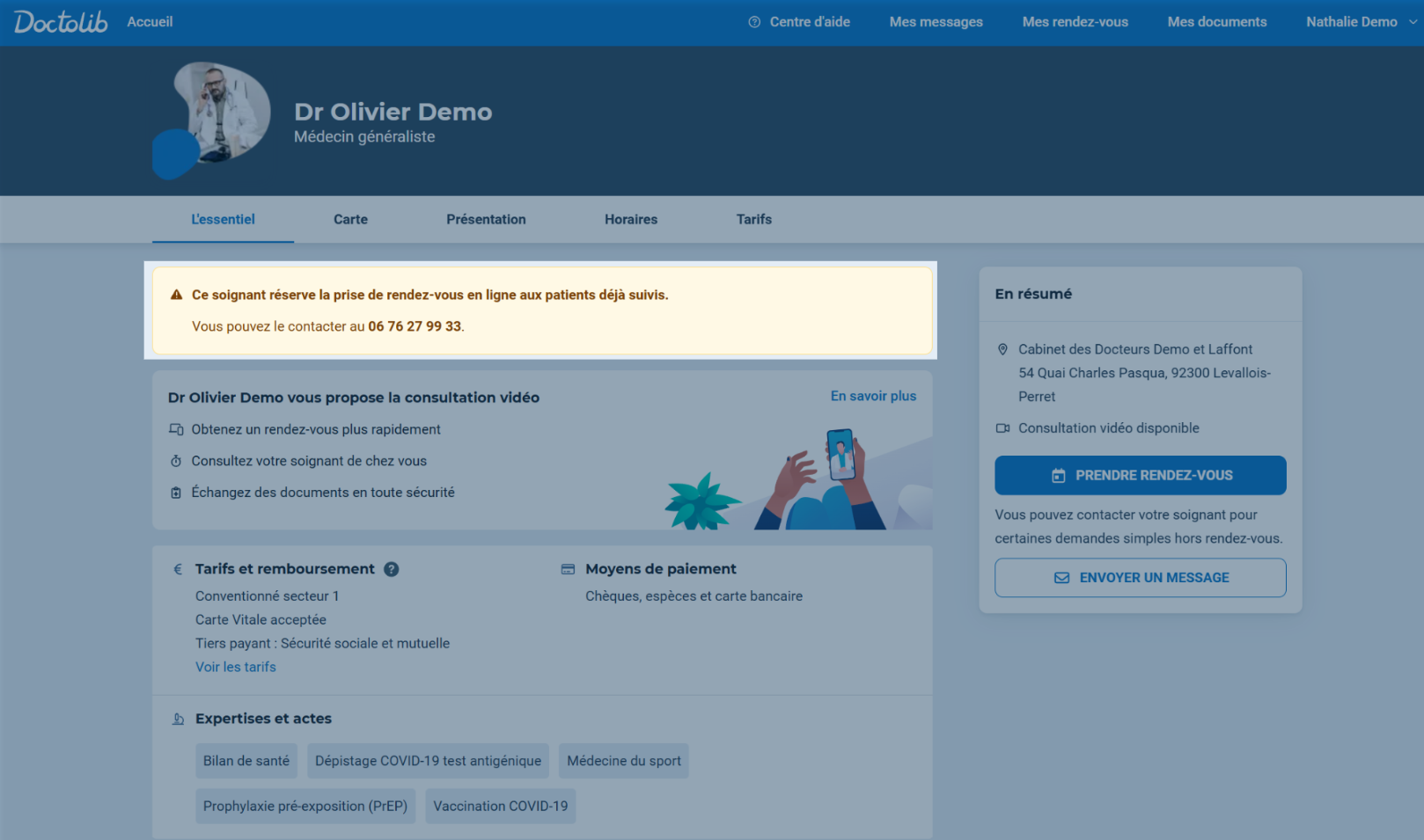 Ce soignant réserve la prise de rendez-vous en ligne aux patients déjà suivis.png