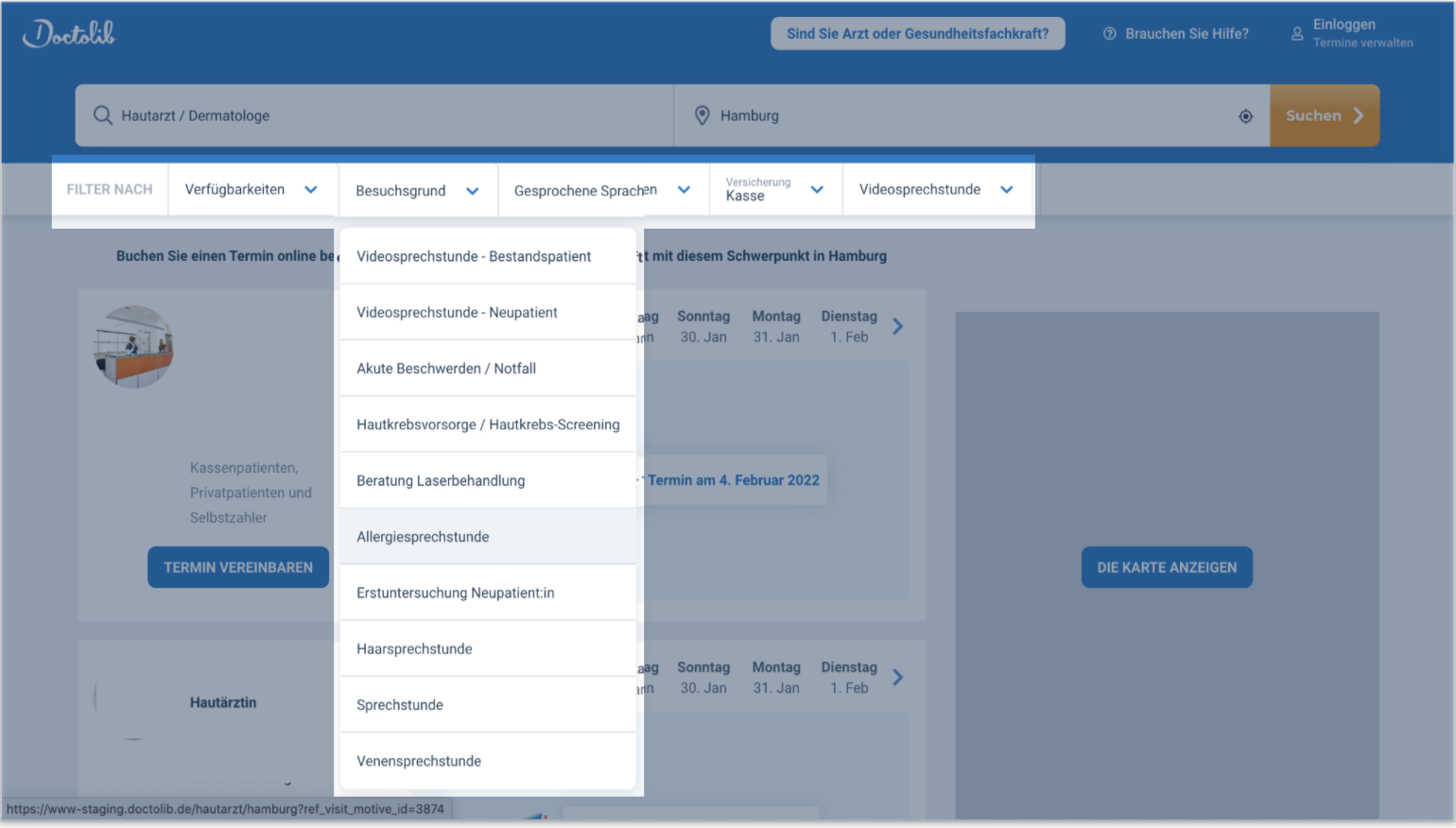 Wie kann ich nach einem Fachgebiet suchen? Hilfe und Support Doctolib