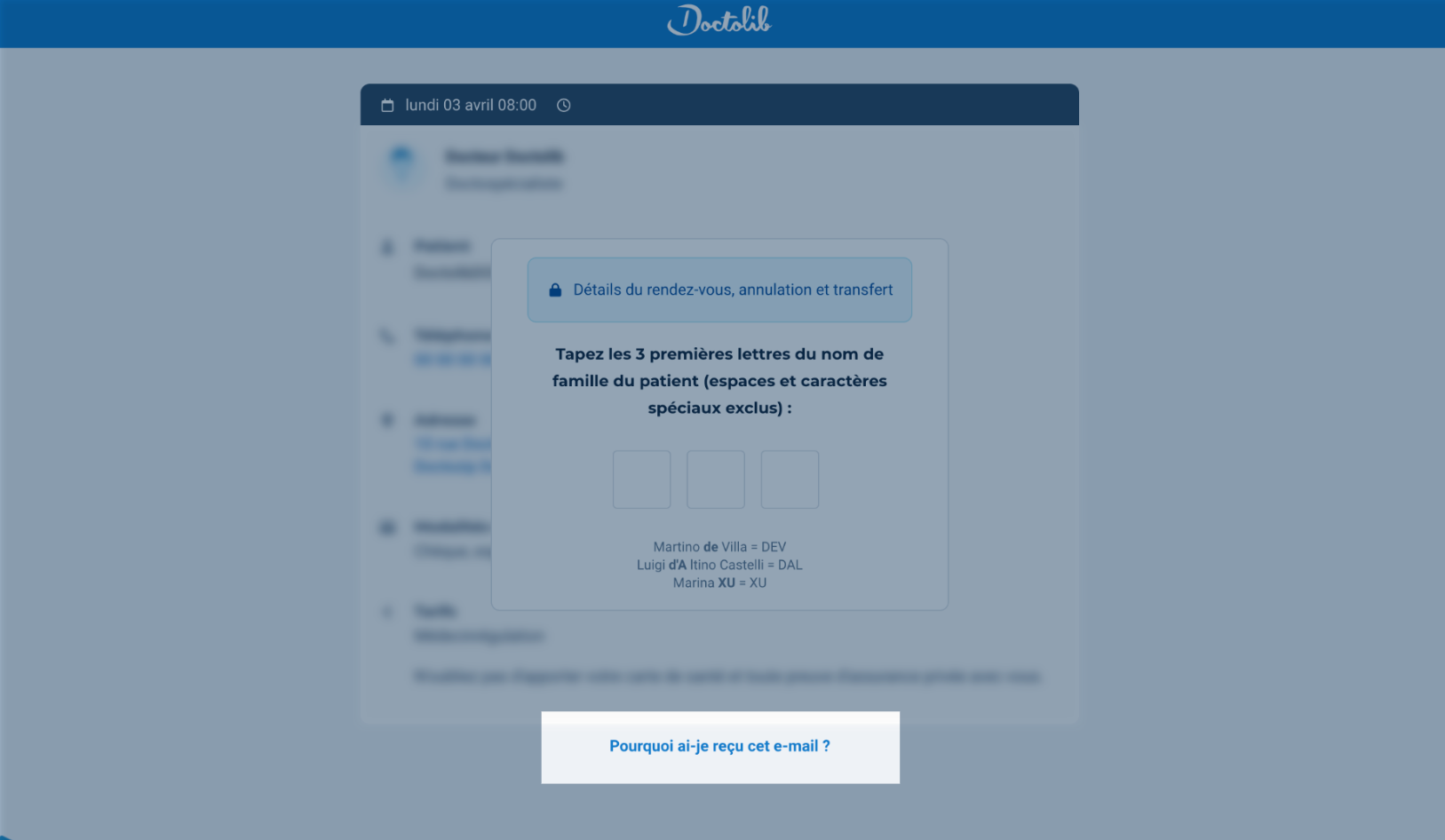 Notification email et/ou SMS reçue par erreur (le rendezvous ne concerne ni vous ni un proche