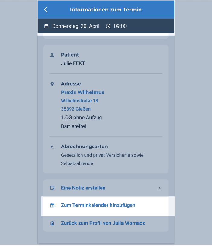 Meinen Termin meinem persönlichen Kalender hinzufügen – Hilfe und 